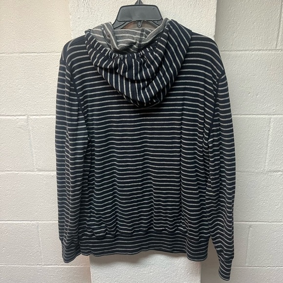 Striped Navy and Gray Button Up Hoodie. Size Large - Picture 5 of 6